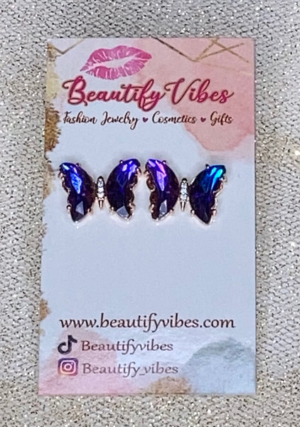 Crystal Purple/Blue Butterfly Earrings