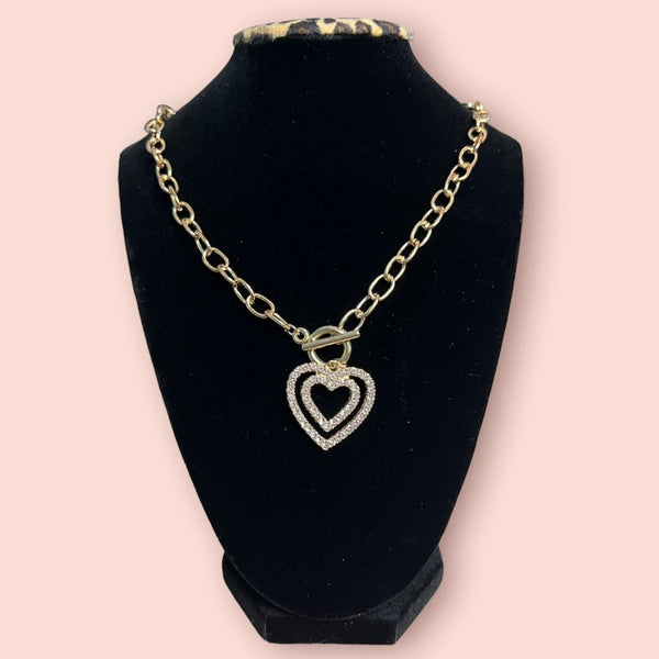 Heart Crystal Pendant Nechlace (Gold)