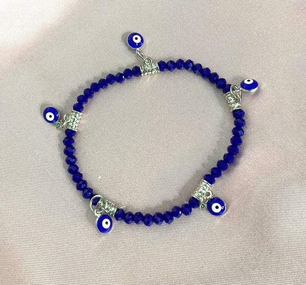 Evil Eye Bracelet (Blue Beads with Gold or Silver)