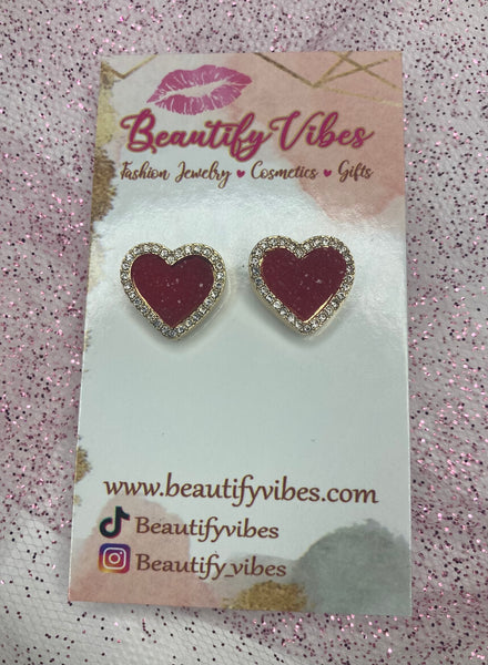 Pretty Heart Stud Earrings (Red or Rose Gold)